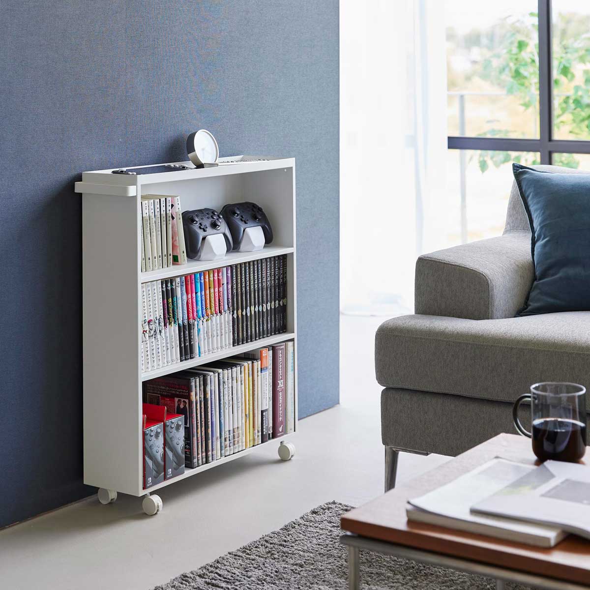 コミック本棚 山崎実業 tower タワー ハンドル付き隠せるコミックラック 1485 ホワイト