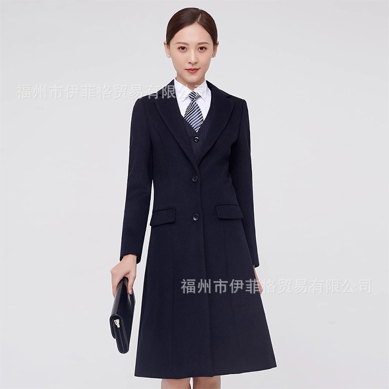 プロフェッショナルウールコートレディースミドル丈気質男女兼用財産作業服コート公務員作業服