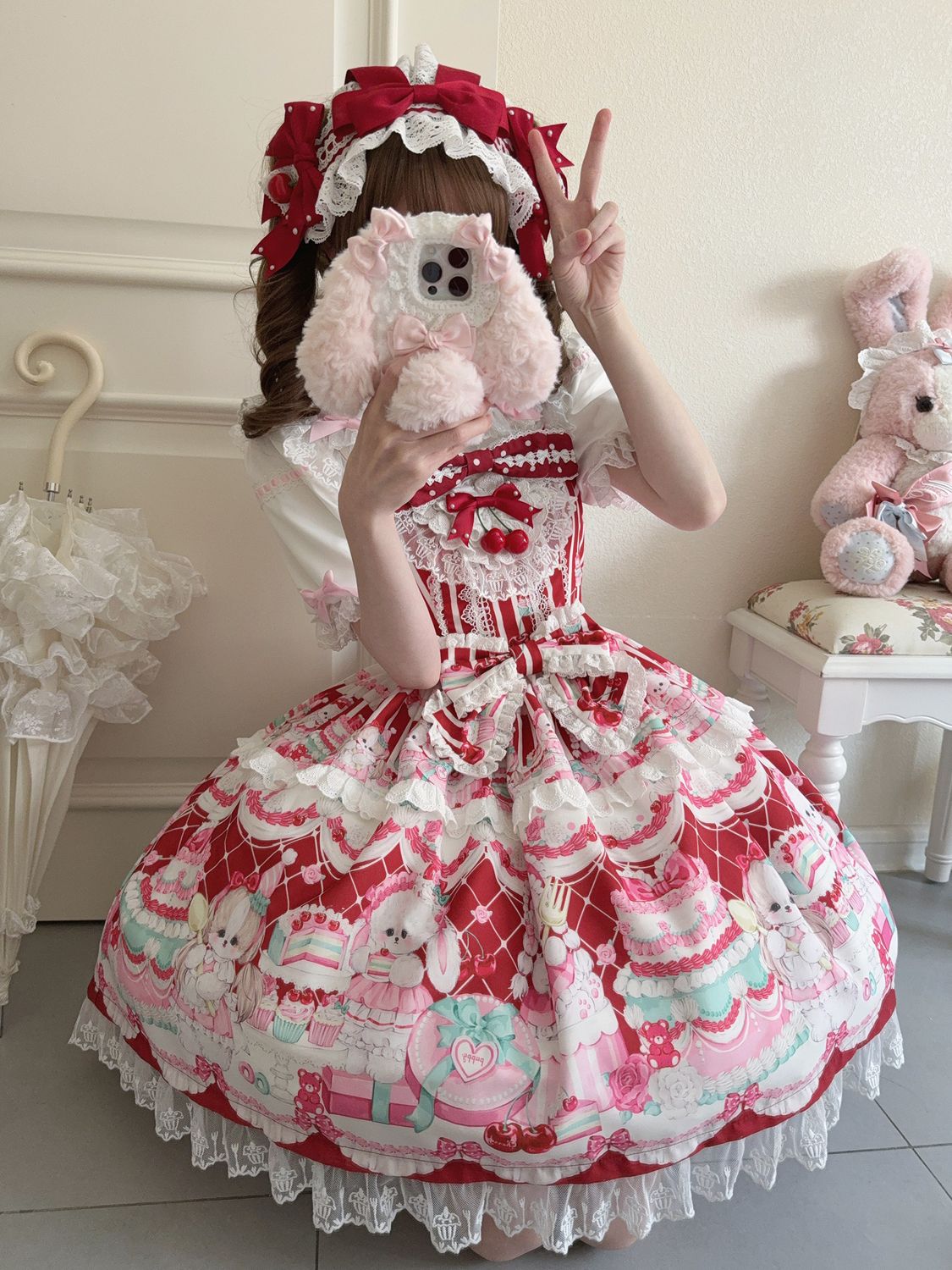 ドレス チェリーベイキングソング ロリータjskサスペンダー女性