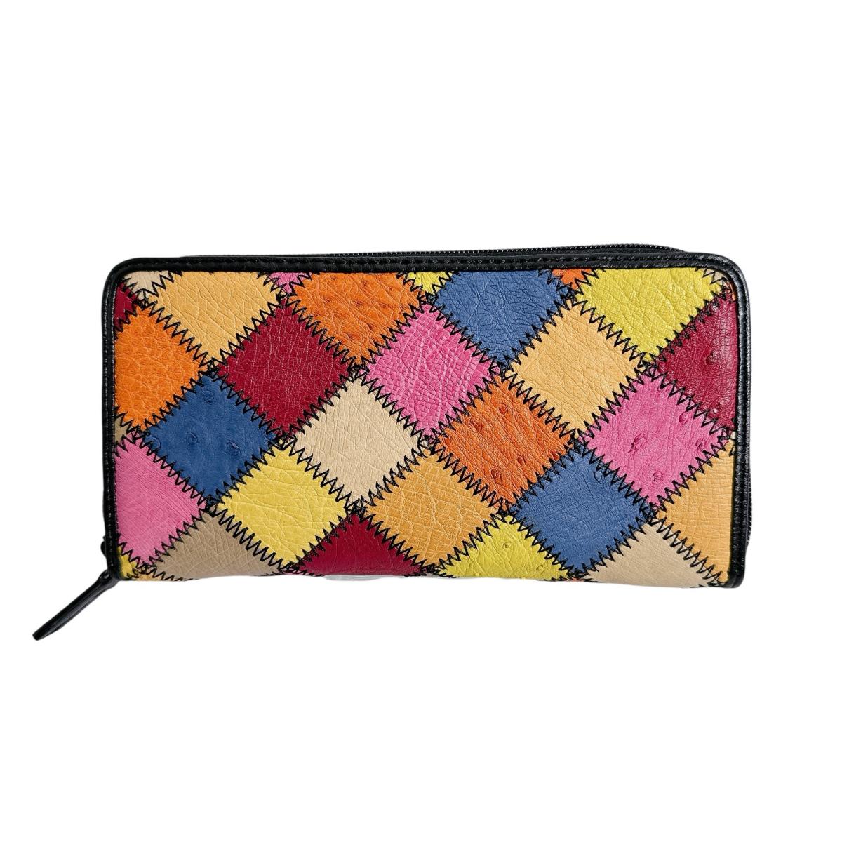 LB-5055 パッチワーク 黒ステッチ ラウンドファスナー マルチカラー