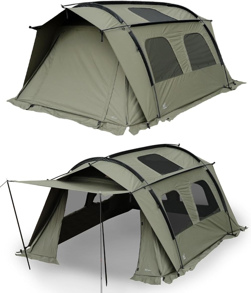 テント FOX-BASE VILLA トンネル型 ロッジ型 TC素材 ソロ・デュオ向け 1-2人用 メッシュ窓 撥水加工 キャンプ ひさし付き 広々とした内部空間