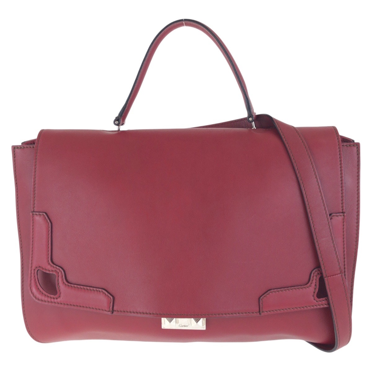 美品 マルチェロ ドゥ カルティエ サッチェルバッグ ワインレッド ボルドー シルバー金具 レザー ハンドバッグ ショルダーバッグ 2way レディース 501538