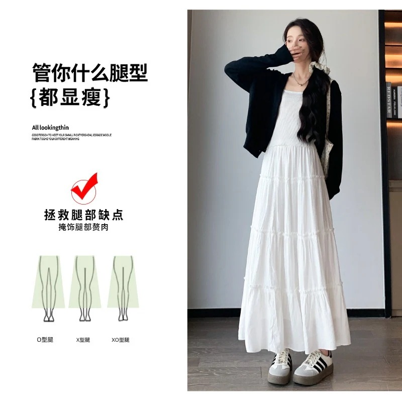 【1つ買うと10つ無料】白いスカートドレープレディース夏の薄いハイウエストスリムな小さなアイスシルクプリーツふっくらしたケーキスカート