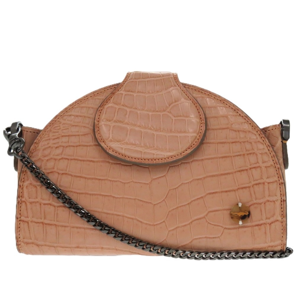 新品同様 チビナイル ハーフムーン ハンドバッグ クロコダイル ピンク 1010【中古】CIVINILE レディース