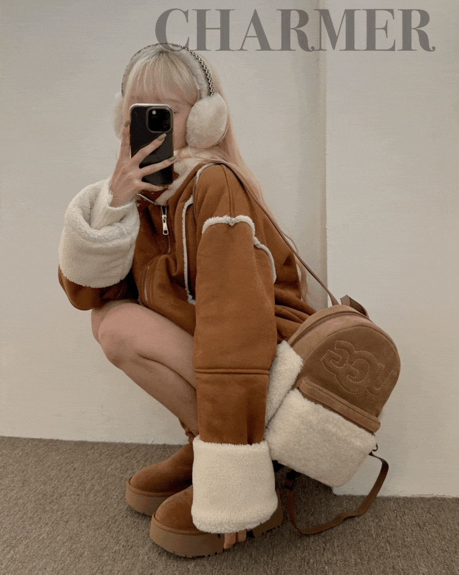 [保温性O/抜け毛X]塩パン ヨーロッパ ムードスエード ハイネック ムートン ジャケット