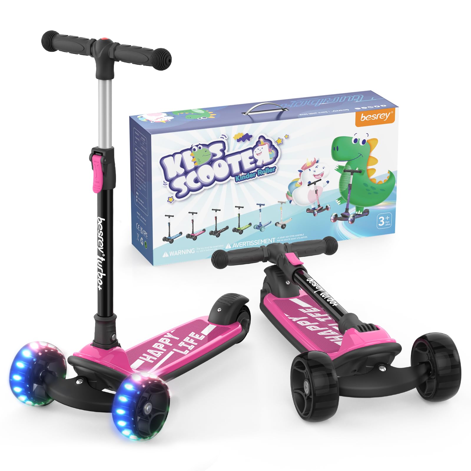 besrey キックスクーター キックボード子供 キッズスクーター 三輪車 3輪タイプ 4階段調節可能 方向転換 後輪ブレーキ 高さ調整可能 光るLEDタイヤ 軽量 持ち運び便利 多機能 コンパクト