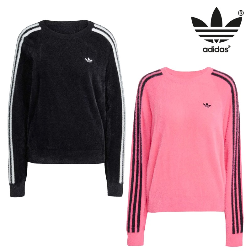 JX7811 JX7813 Adicolor Holiday Knit Sweater 25FW 新作 クルーネック 長袖 3ストライプ ロゴ ふわふわ 保温 コーデ提案 パンツ スカート良柔 軽量快