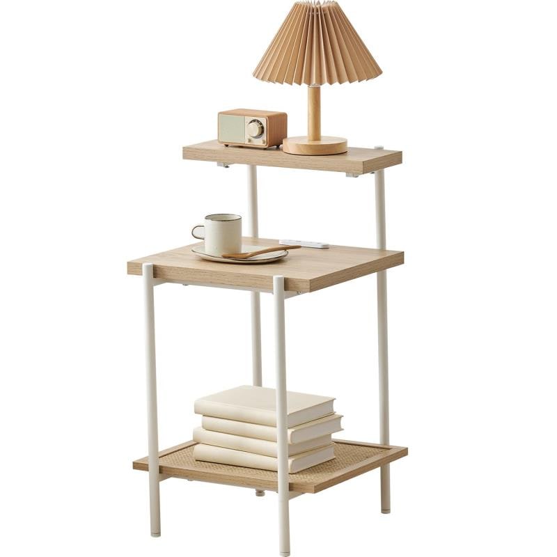 萩原(Hagihara) サイドテーブル ナイトテーブル コンセント ２口 付き 四角 ラタン 籐 韓国風 インテリア 幅39 奥行39 高さ70 1台 ホワイト KST-3174NW 8,178円