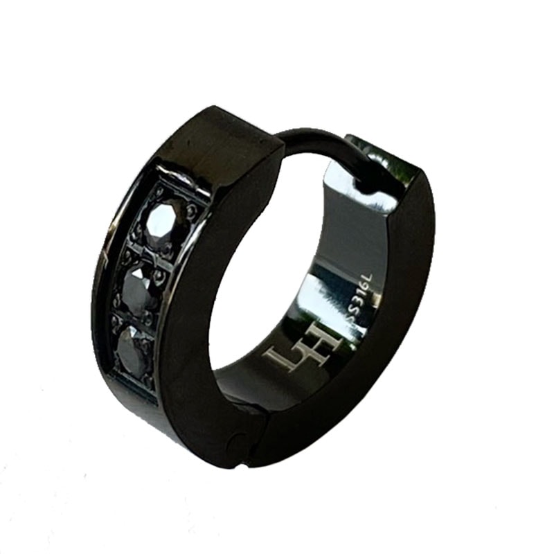 シングル フープピアス ステンレス ブラック ブラックジルコニア 黒 片耳用 1点売り メンズ ブランド 彼氏 プレゼント