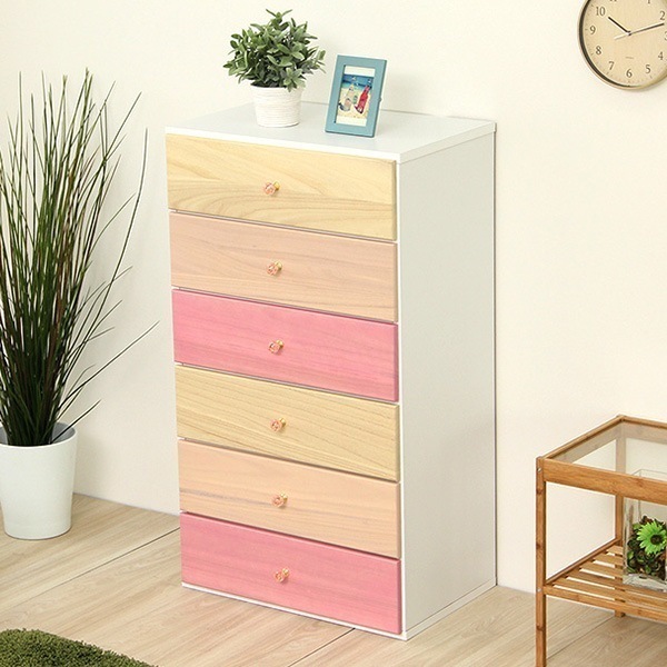 オシャレに可愛く収納 リビング用ハイチェスト 6段 幅60cm 天然木 桐 日本製 24,572円