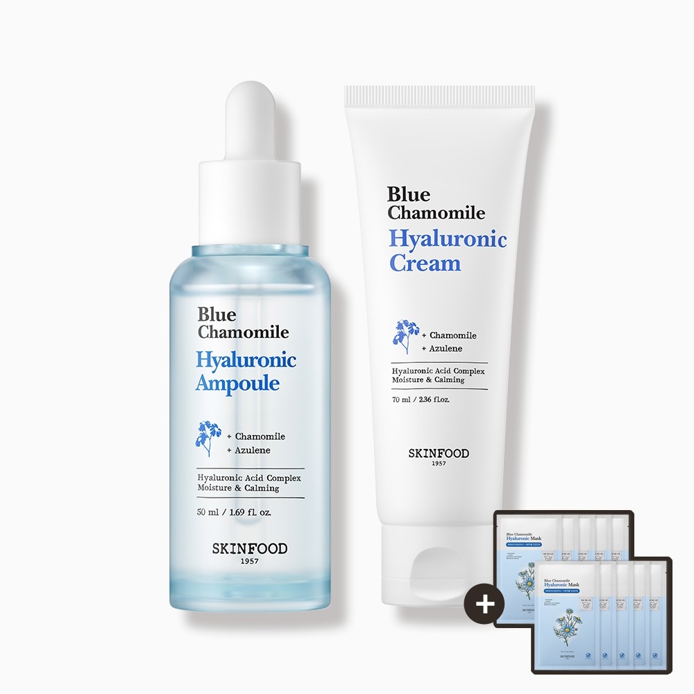 [スキンフード][ブルーシート10枚]ブルーカモミールヒアルロニックアンプル50ml +クリーム70ml 2種セット