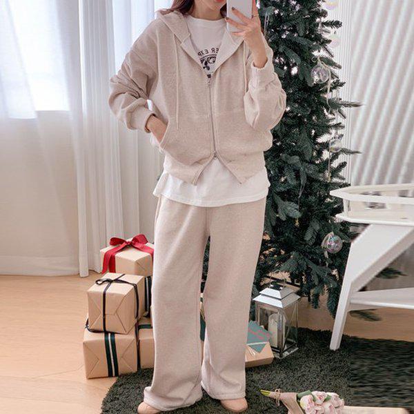 Hスタイル(SET)モチモチ裏起毛セット 冬 女性 トレーニングウェアセット スウェットセット ホームウェア ゆったりフィット