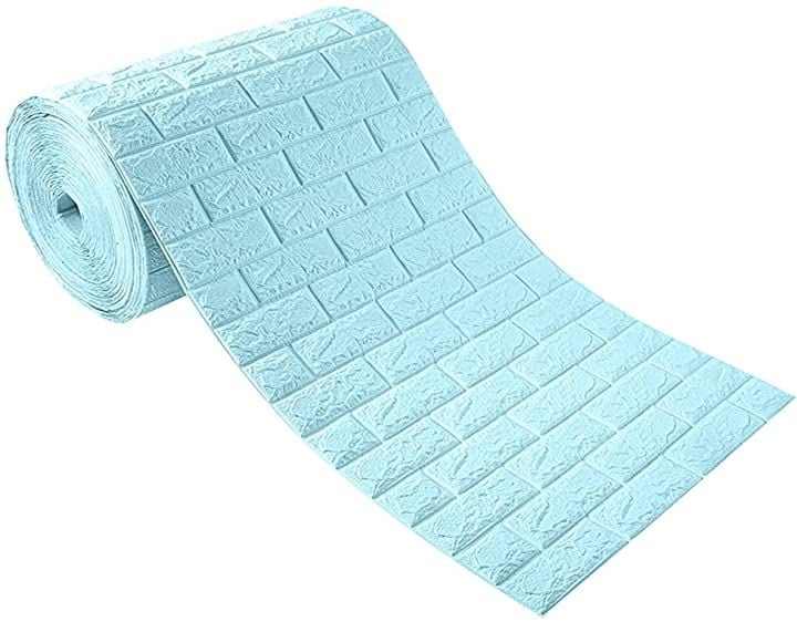 壁紙シール 3D 大判 防音シート レンガ 幅70cm全長10m 防水 リメイクシート 立体 軽量 クッションブリック DIY リフォーム( スカイブルー, （約）70cmx10m)