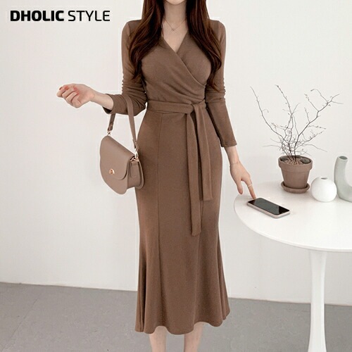 [メガ割りSALE]ストラップ付カシュクールマーメイドワンピース・p440832