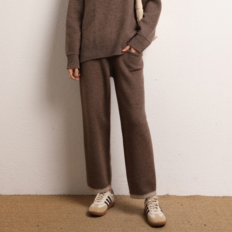 秋冬新型シングルポケット直筒九分ズボン気質通勤ヤギ絨毛ズボン女性カジュアルゆったり快適ニットズボン 9,614円