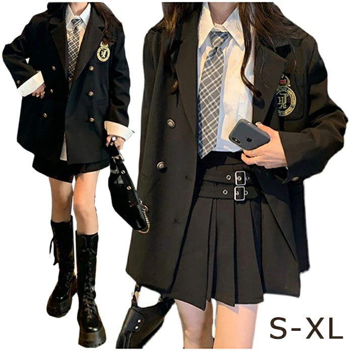 [高品質]入学式 卒業式 スーツ 女の子 4点セット 大きいサイズ 韓国 制服 ブレザー 高校生 中学生 小学生 フォーマルスーツ プレザー 子供スーツ ジュニアスーツ ネクタイ ジャケット シャツ