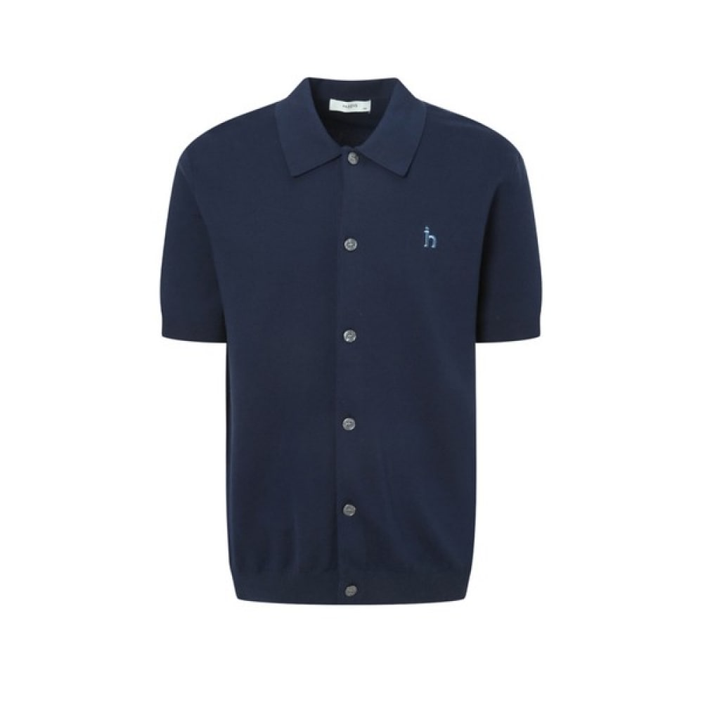 [ヘッジス] 25SS ネイビーコットンショートスリーブカラーカーディガン HZSW5B205N2