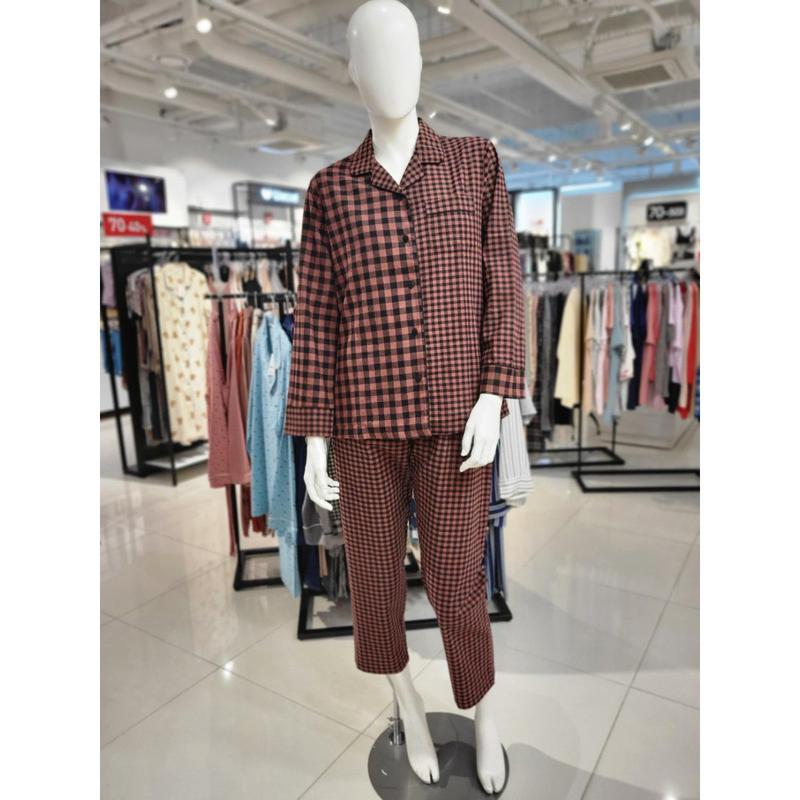 [始興店] ブリックレッド 女性 チェックパジャマ WP8714A