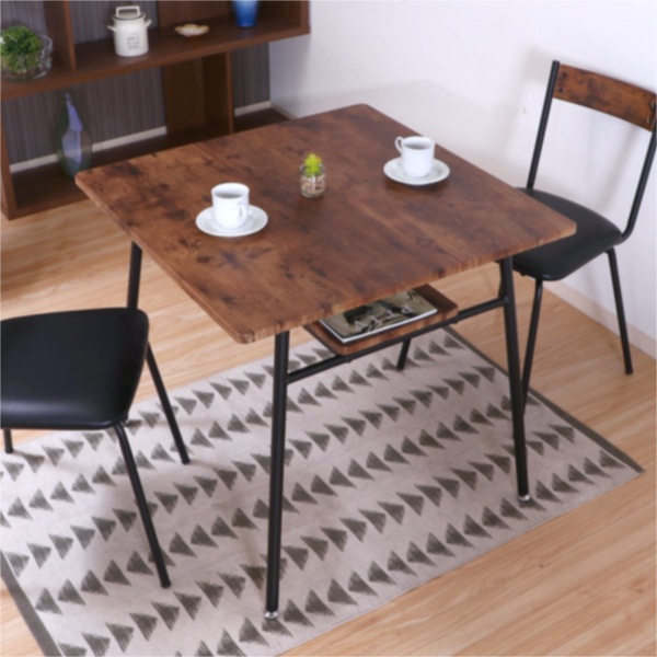 ダイニングテーブル 幅75cm コンパクト テーブル スチール脚 木目調 ヴィンテージ調 収納 ラック おしゃれ ダイニング 食卓テーブル 2人掛け 幅 約 80 リビングテーブル 食卓 1人