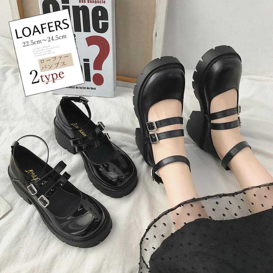 人気の新作先行発売ローファー おでこ靴 黒 厚底 パンプス【短納期】