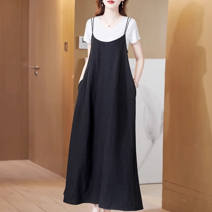 トップス ワンピース シャツ 白トップス ミモレ ミモレ丈 ロング ロング丈 袖あり 半袖 ラウンドネック Aライン 大人可愛い きれいめ シンプル カジュアル 大人 上品 おしゃれ お洒落 無地 春