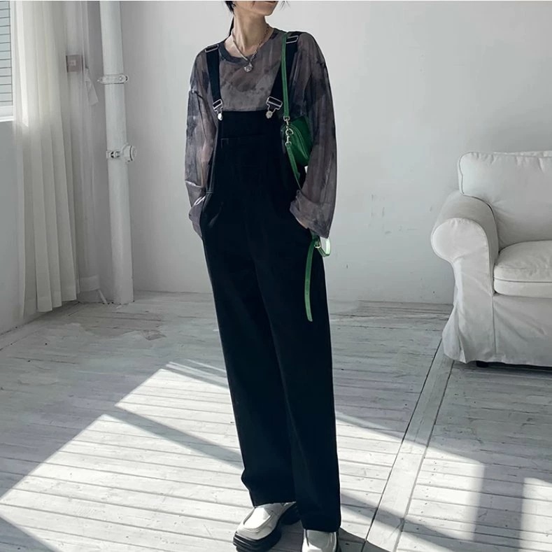 【高級感】オーバーオール パンツ ボトムス サロペット つなぎ レディース ロングパンツ ワイドパンツ ロング 袖なし ワイド ストレート ポケット 伸縮性 ボタン 薄手 かわいい 大人可愛い きれい