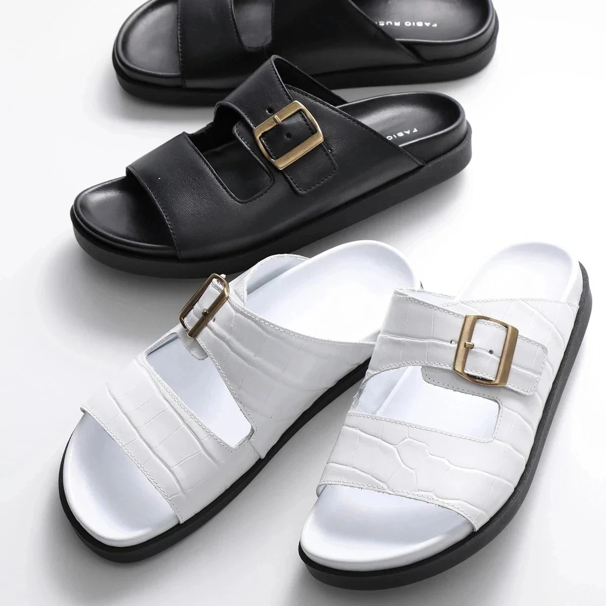 FABIO RUSCONI ファビオルスコーニ サンダル DOMA レディース レザー フラット ダブルストラップ バックル シューズ 靴 カラー2色 【mega】