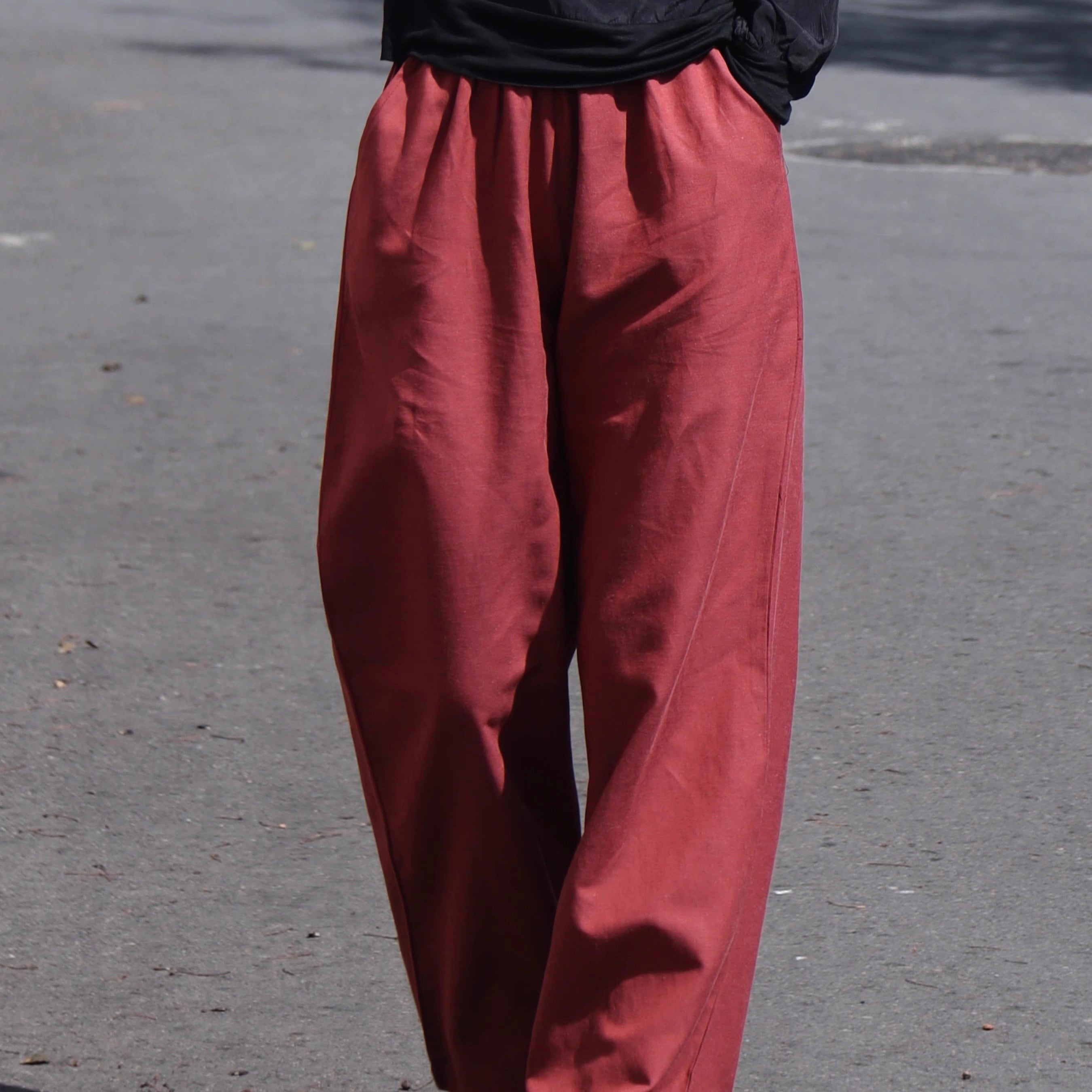 レディース パンツ ボトムス ストレートパンツ ロングパンツ ワイドパンツ 丈長 フルレングス フェミニン ストリート ハイウエスト ウエストゴム リネン 綿 コットン 麻 きれいめ シンプル