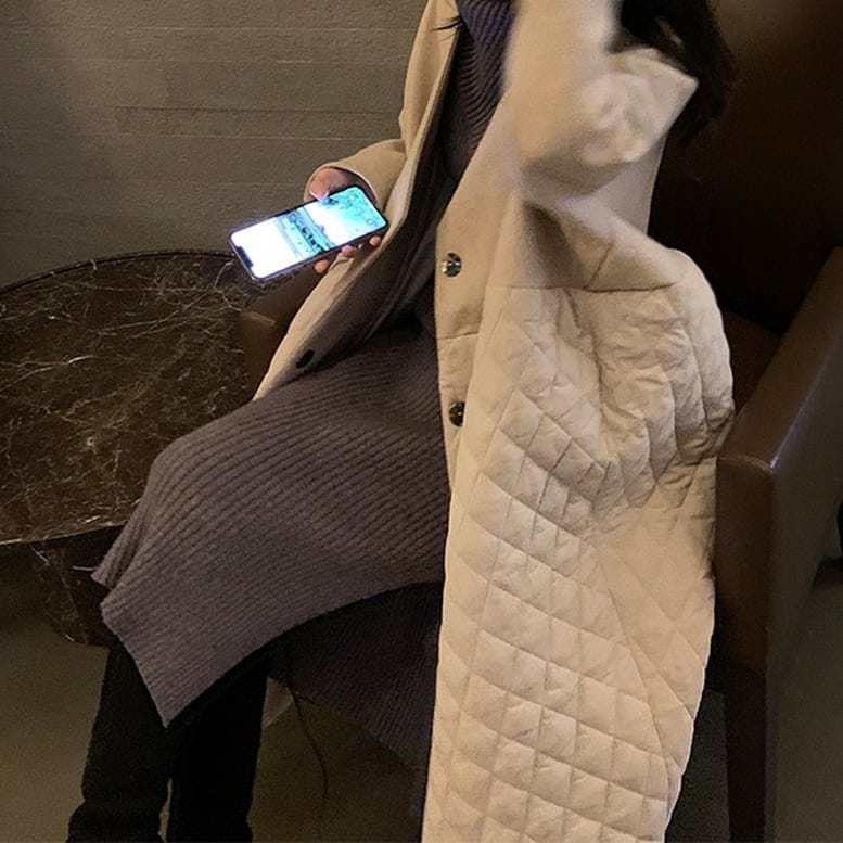 キルティングコート ノーカラーコート ドッキングコート アウター