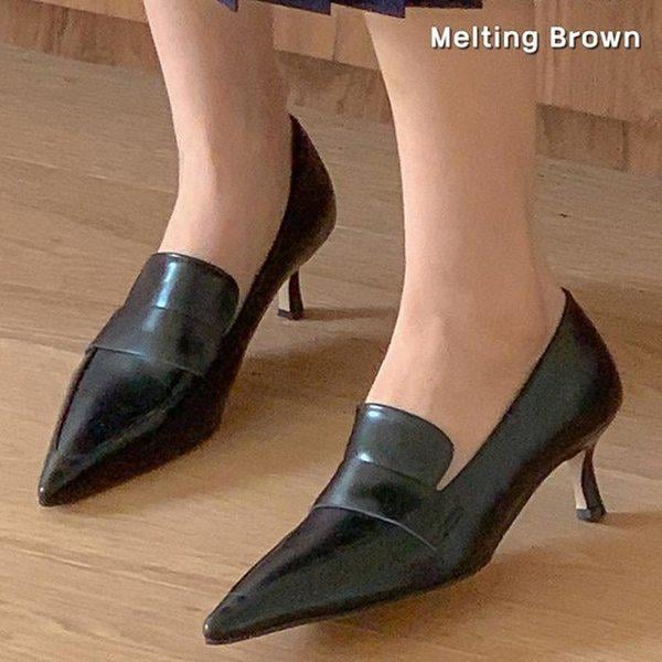 女性スティレットヒールローファーミドルヒールシューズK66