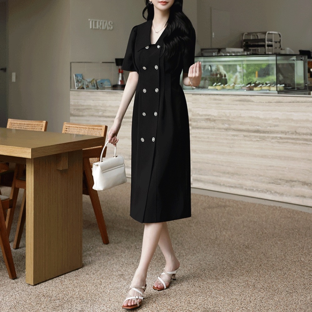 クリック＆ファニー イベット高級ボタンカラーリ dress[S,M,Lサイズ]