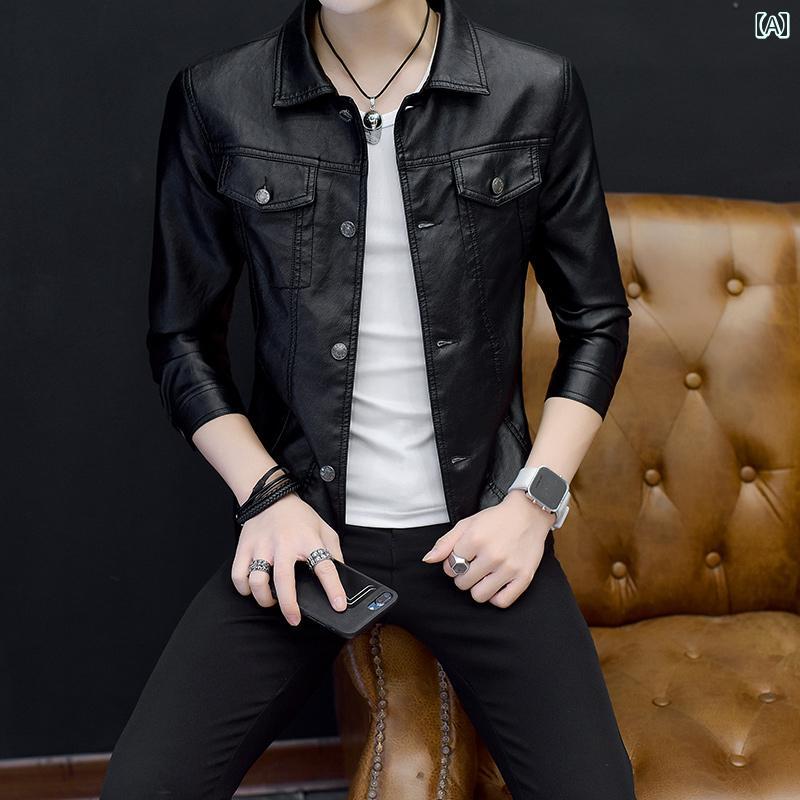 メンズ ファッション 革 ジャケット スリム 韓国 バイク 春秋 レザージャケット ジャケット