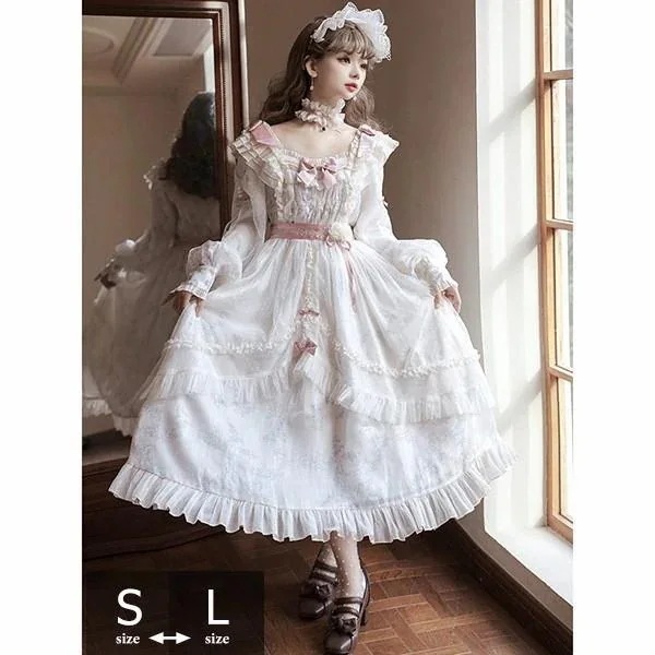 即納 ロリータ クラロリ ワンピース Aライン Lolita 女の子 コスプレ ミモレ丈 レディース コスチューム 衣装 かわいい 可愛い フリル 仮装