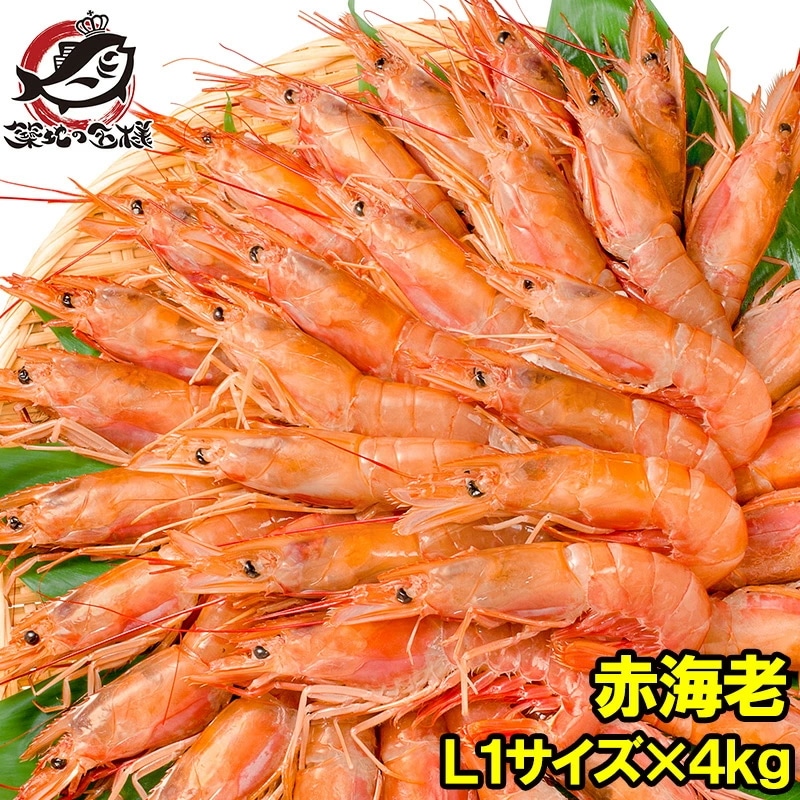 赤海老 赤えび 4kg 超特大 L1 2040尾 業務用 2kg×2箱・4kg お刺身用 ぼたん海老を超える希少な超特大！大きくプリプリの赤海老は甘みが違う赤えび 赤エビ あかえび アカエビ