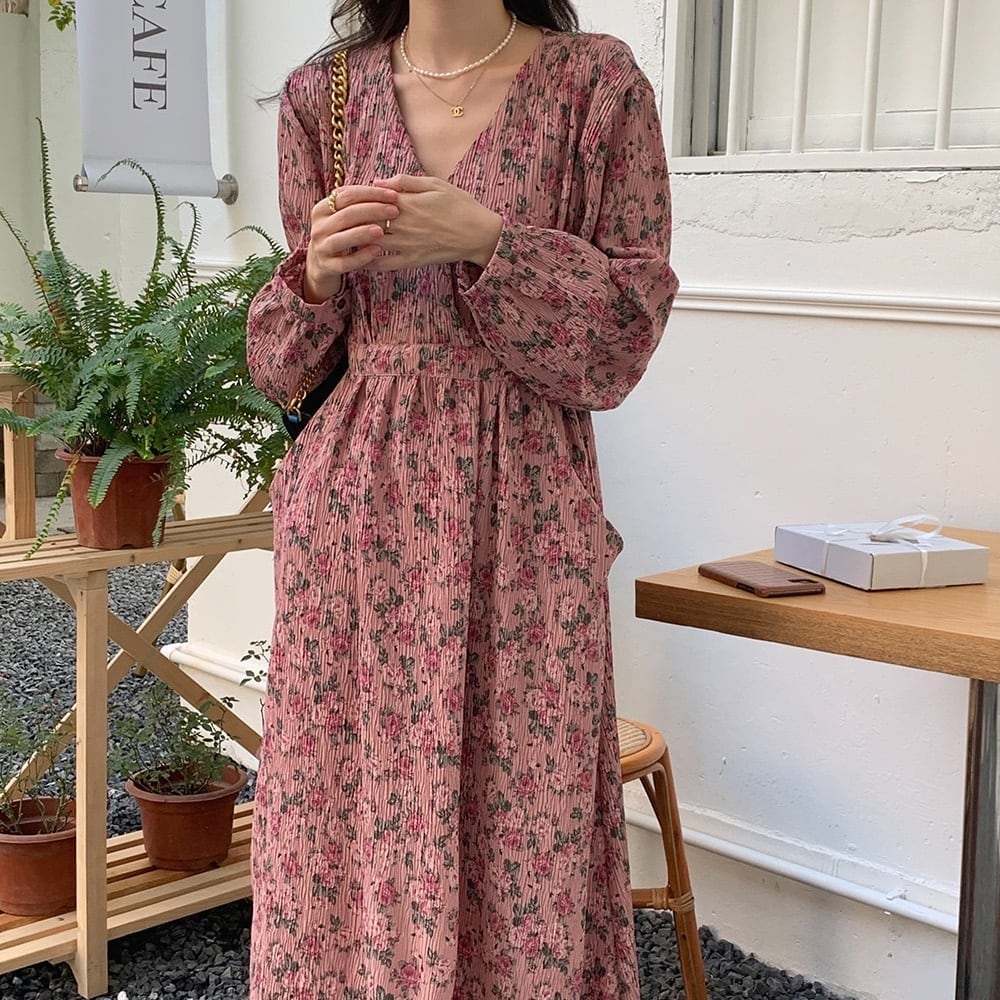 2type レディース ワンピース 花柄ワンピース プリーツワンピース プリーツ ロング丈 306