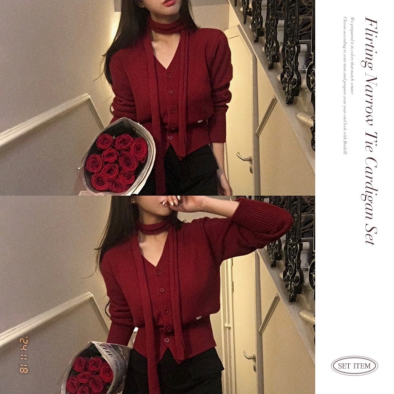 [MADE] タイ付きメタリックチャームVネックカーディガン cd1256