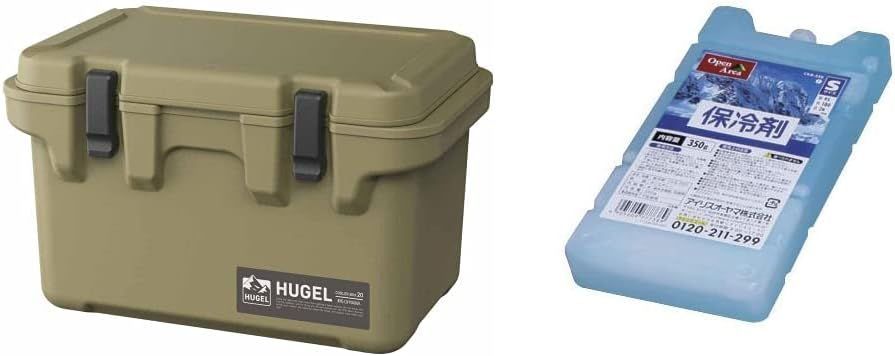 クーラーボックス 20L カーキ レジャークーラー アウトドア スポーツ HUGEL TC-20+アイリスオーヤマ 保冷剤 ハード CKB-350