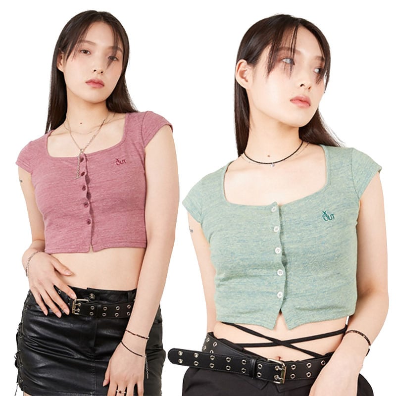 韓国の人気ブランドMAY BUTTONUP TOP RED / GREEN 2色