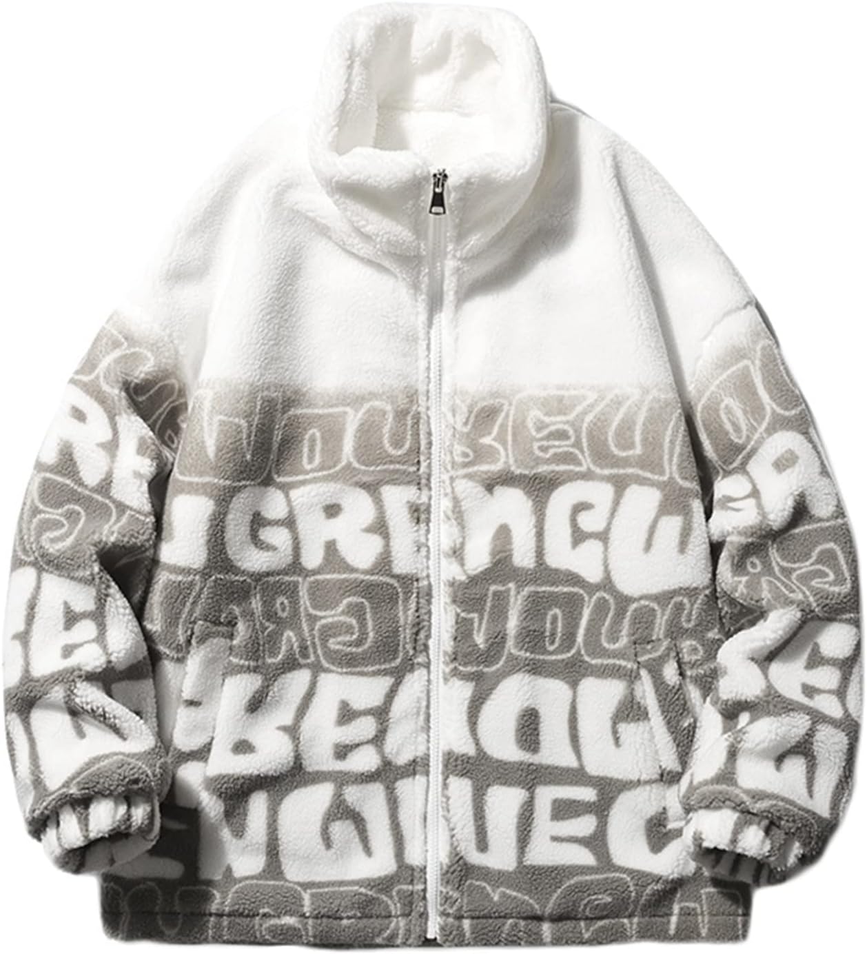 ボアブルゾン フリース ペアルック メンズ レディース 英文柄 グラデーション 冬服 裏起毛 モコモコ 厚手 防寒ジャケット カジュアル ファッション 体型カバー 着痩せ カップル