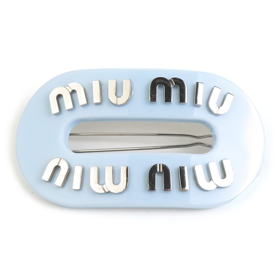 ミュウミュウ MIUMIU バレッタ レジン ライトブルー×シルバー レディース r10646j
