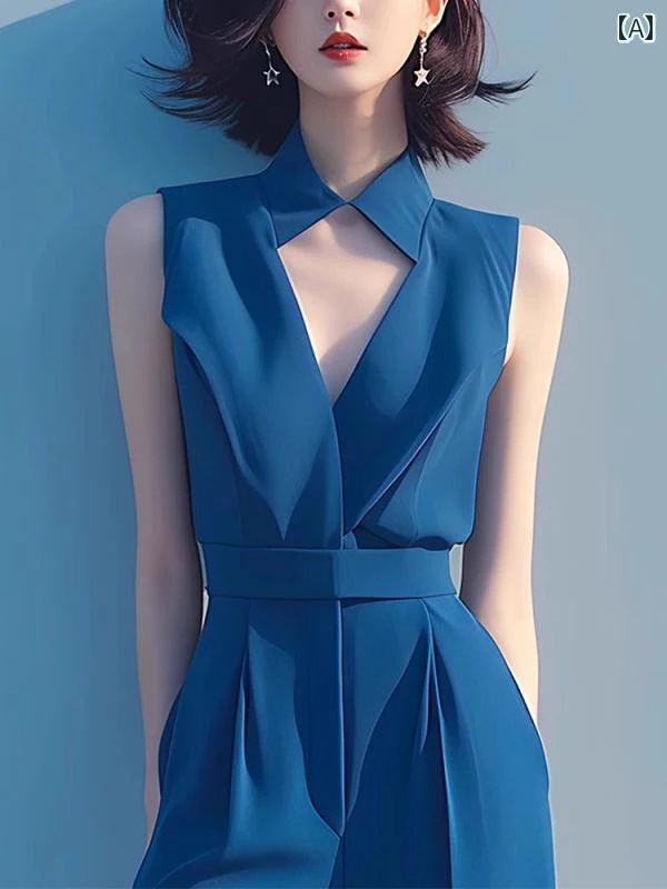 【送料無料】レディース ファッション オシャレ カワイイ 女性用 シンプル 人カワイイ きいサイズ 婦人 ブルー ワンピース フレンチシック ハイエンド ノースリーブ ワンピース 夏