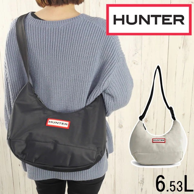 ハンター ナイロンミディホーボー レディース UBS3601KBM ショルダーバッグ 肩掛け メンズ 斜め掛け ボディバッグ 6L 軽量 半月型 ロゴ シンプル カジュアル きれいめ 通勤 通学 アウ