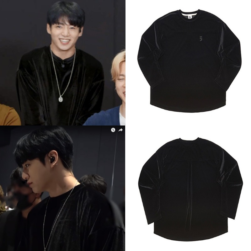 ジョングク着用 ☆DROP-SHOULDER VELVET TEE 男女兼用 人気 BTSジョングク(Jungkook)着用]DROP-SHOULDER VELVET TEE (Black