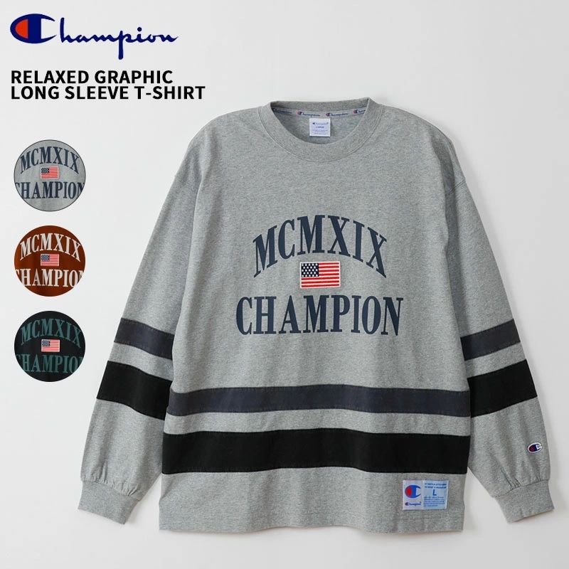 チャンピオン メンズ 長袖Tシャツ Champion リラックス グラフィック 長袖Tシャツ ヴィンテージ ロングTシャツ トップス C3-C411