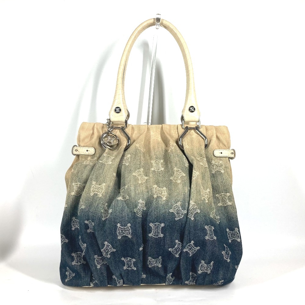 トートバッグ マカダム ロゴ デニム グラデーション カバン ショルダーバッグ レザー/キャンバス ホワイト