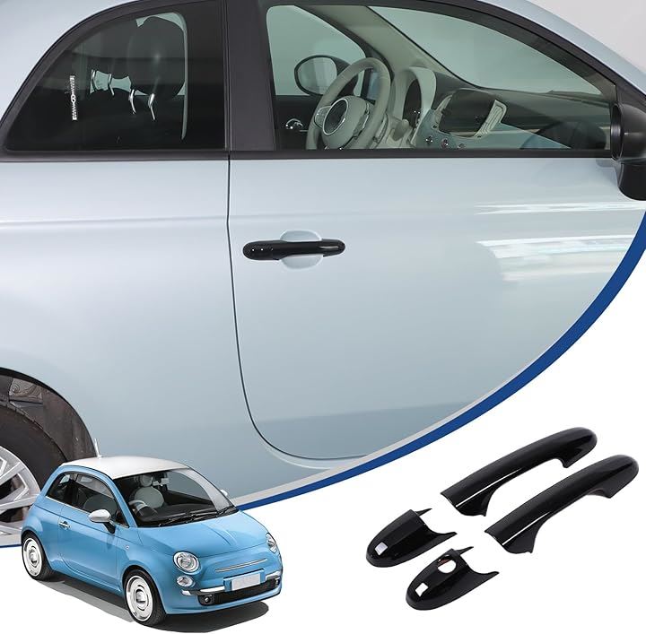 新型 フィアット 500 2007～2025に適用 ドアハンドルカバー アウタードアノブハンドル ドアカバー ABS製 貼付タイプ 外装パーツ 取付簡単 カスタム(ピアノブラック)