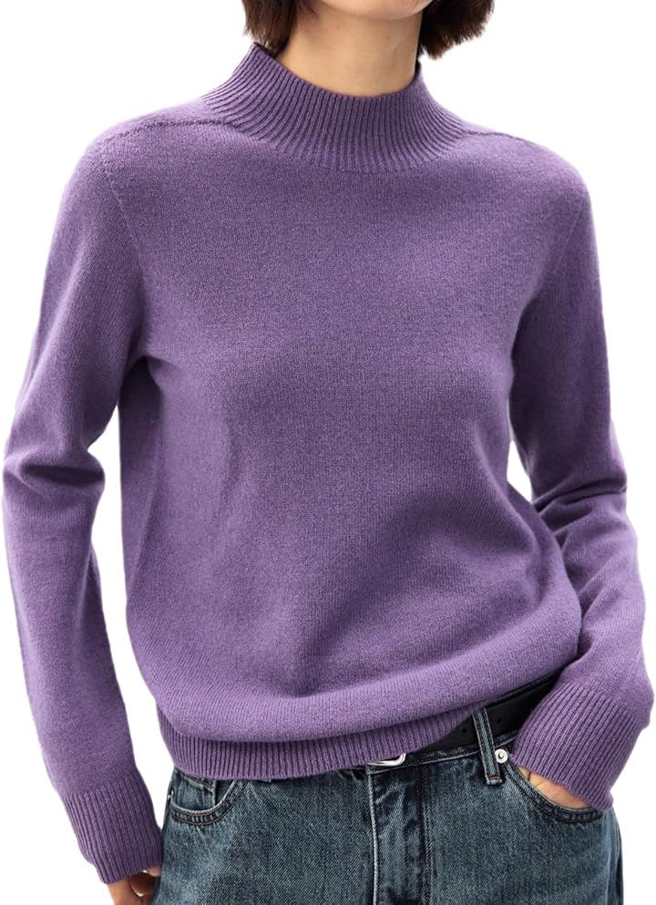 レディース ニット ハイネック 長袖 メリノウール ウール100％ シンプル 無地 普段使い 秋 冬 JP アルファベット(パープル, S)