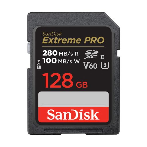 SanDisk 128GB Extreme PRO SDXCカードSDカードV60メモリーカード6K & 4K UHD最大280MB/秒衝撃温度水X線防止RescuePro