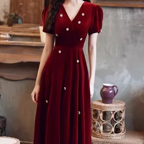 レディース ドレス イブニングドレス パーティードレス ウェディング パーティー 結婚式 二次会 披露宴 ロング マキシ 半袖 Vネック スリム 細身 プリーツ ウエストマーク ウエストリボン 可愛い