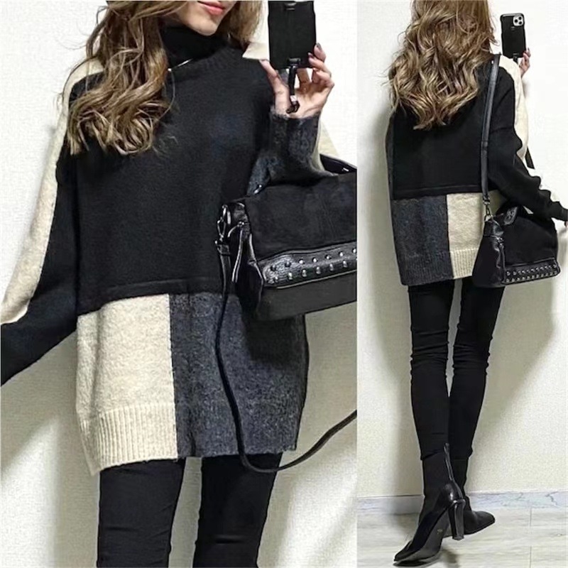 【再入荷予定】流行の予感 カジュアル 切り替え ニットセーター レディース 秋冬